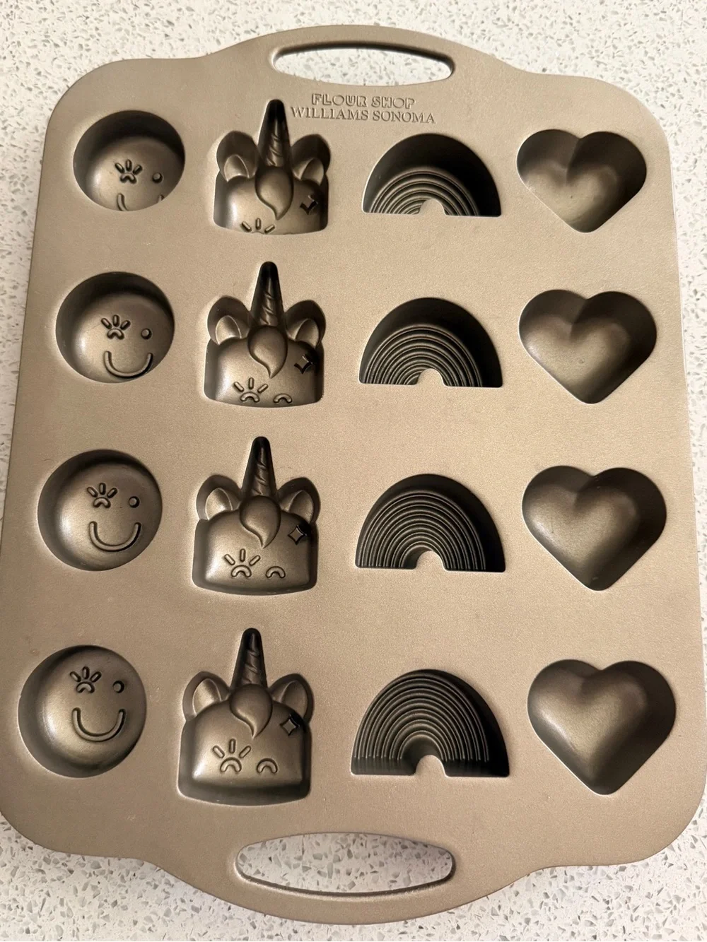 Williams Sonoma cakelet flower shop pan non-stick rainbow unicorn hearts emoji